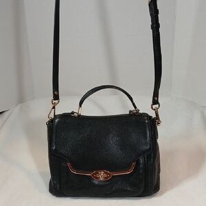 Coach Madison Small Sadie Leather Flap Satchel In Black